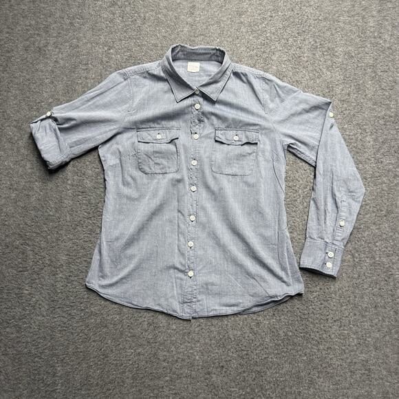 J. Crew The Perfect Shirt Womens Small Blue Chambray Roll Tab 100% Cotton - Picture 2 of 8